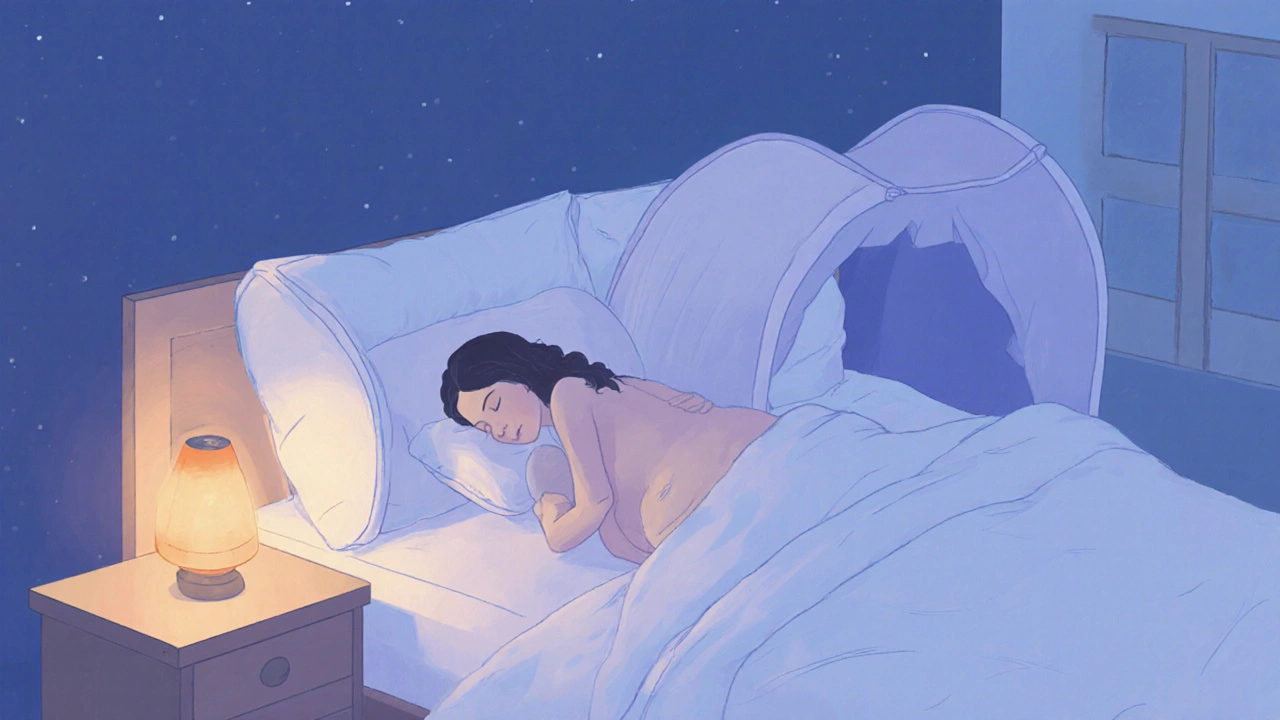 Noční ložnice s poduspeným „spacím stanem“ pro pohodlný levý bok.