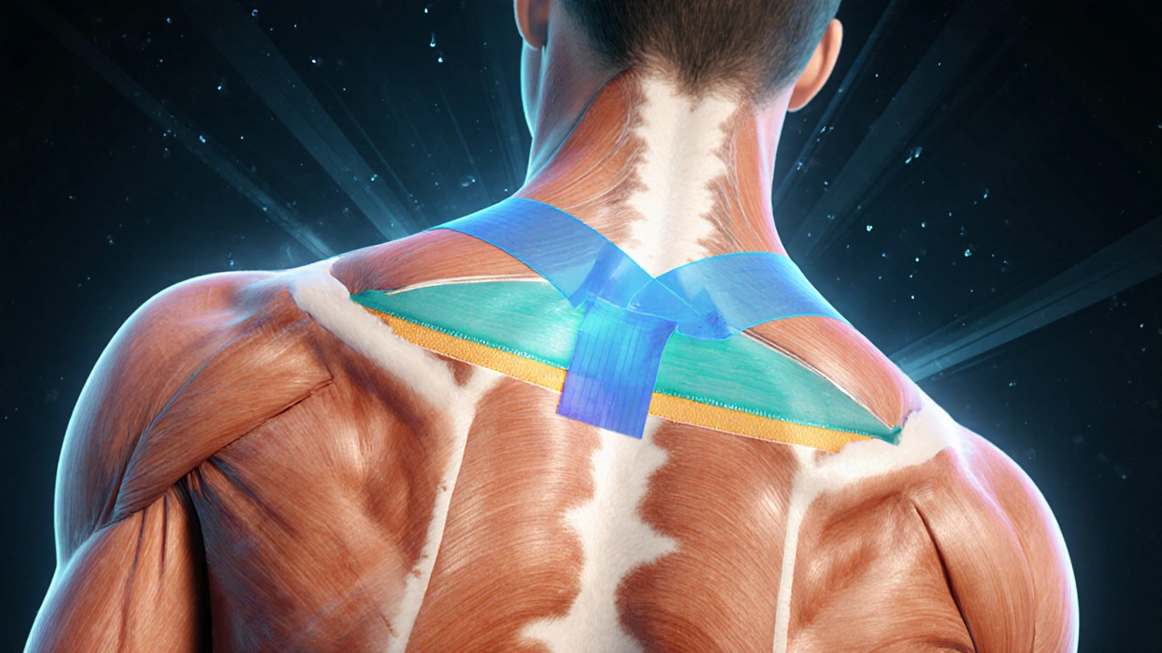 Konceptuální znázornění, jak tejp zvedá kůži a vytváří prostor pro lepší odtok tekutin.