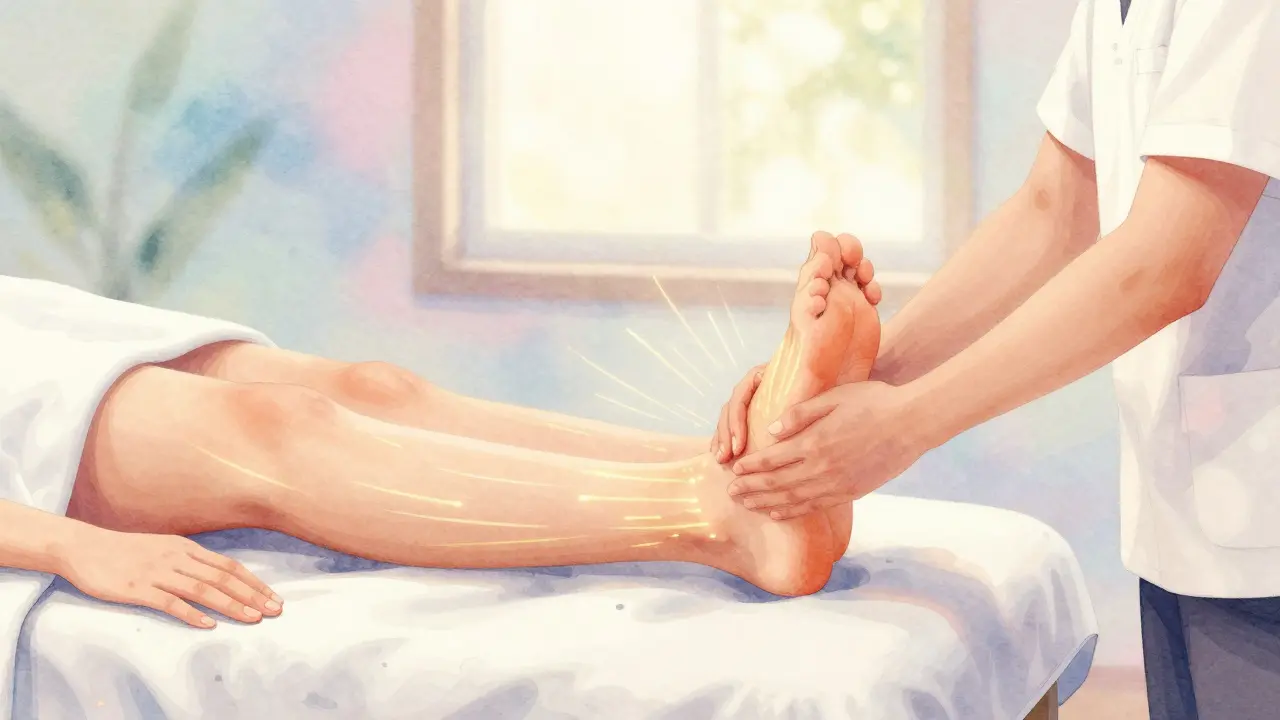 Reflexní masáž s jemným zářením pro nervovou stimulaci.