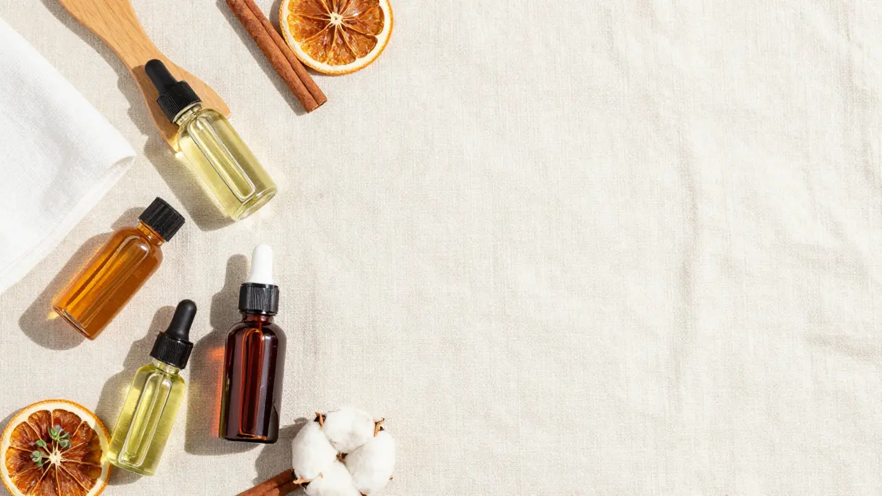 Přírodní produkty pro péči o vlasy uspořádané na bavlněném plátně