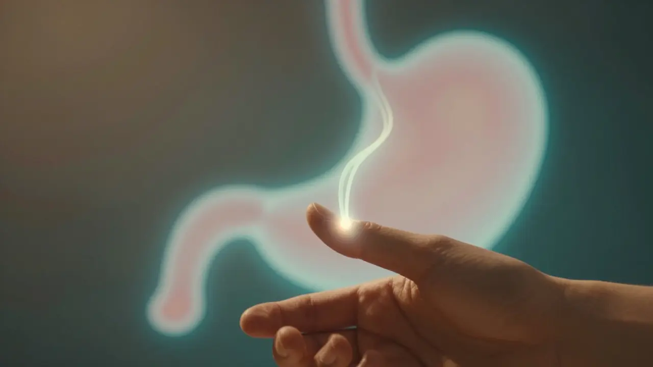 Ilustrace akupresurního bodu na ruce propojeného s vnitřními orgány