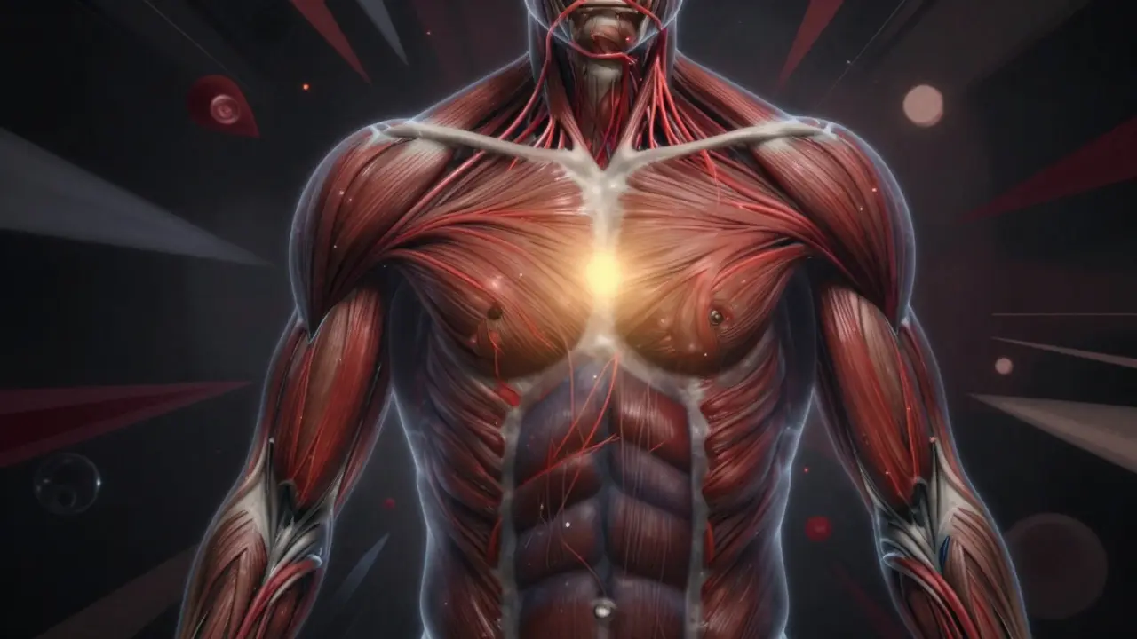 Abstraktní ilustrace svalových uzlů a napětí v těle způsobeného stresem