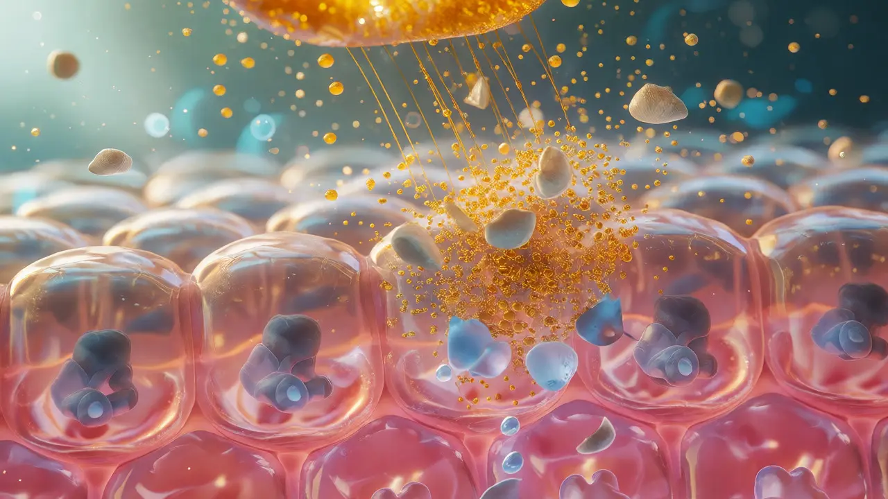 Ilustrace pronikání antioxidantů z medu do buněk kůže