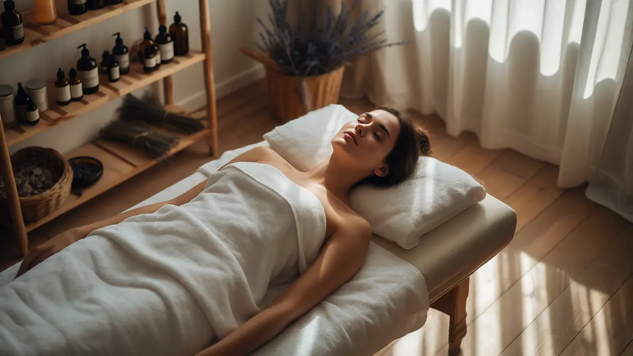 Klidná atmosféra ve studiu s aromaterapií po masáži