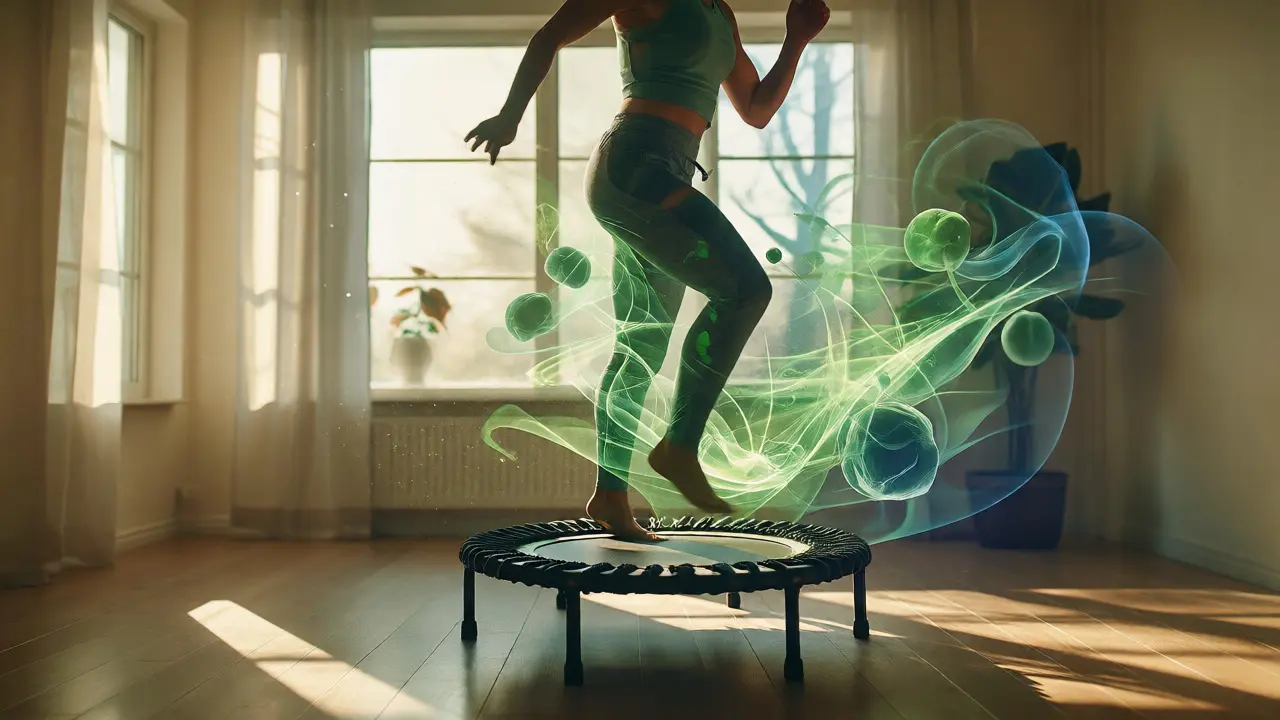 Žena cvičící na trampolíně pro podporu lymfy